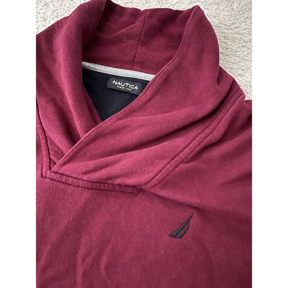 Vintage NAUTICA Shawl Collar Sweatshirt Burgundy (L) - Picture 3 of 4